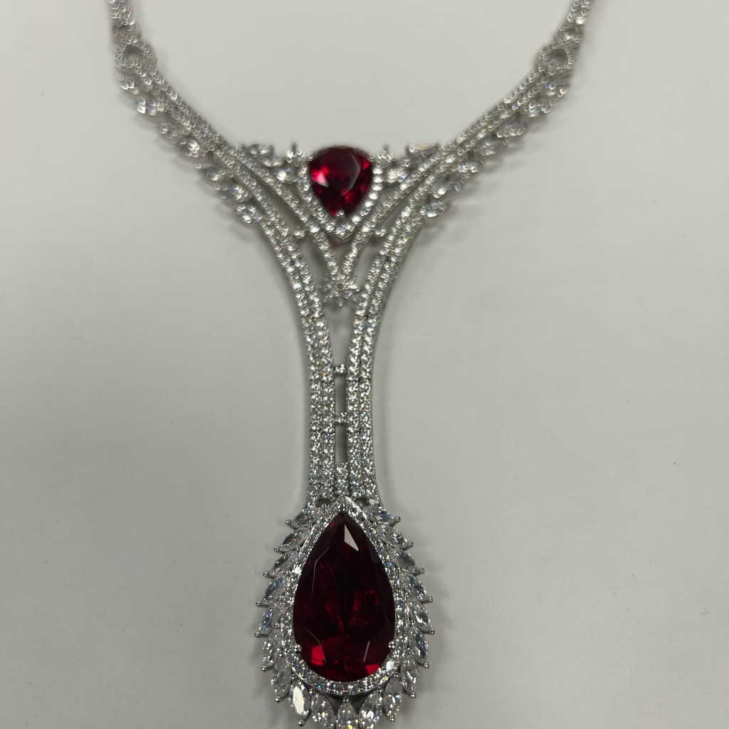 Suzy Levian Cz Ruby And White Statement Necklace Sample